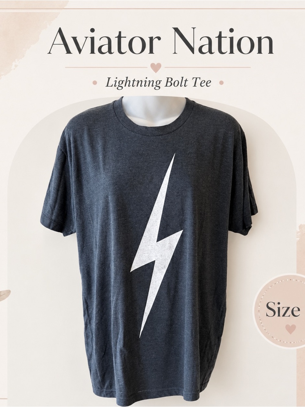 Aviator Nation Lightning Bolt Tee - Charcoal with White Bolt
